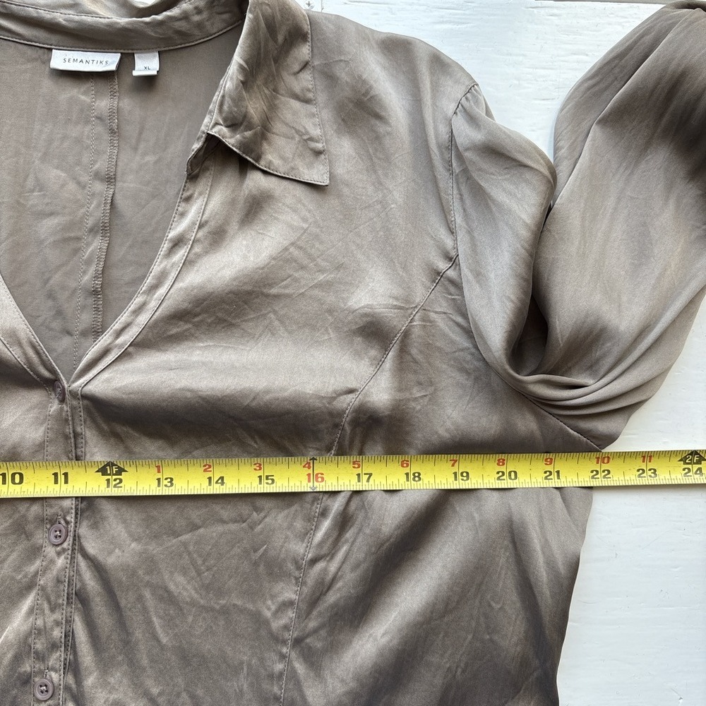 Semantiks Silk Blend Women XL Button Up Shirt Taupe Brown Long Sleeve Stretch - Picture 6 of 10